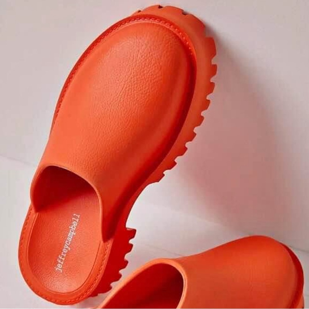 Jeffrey Campbell Bae Platform Orange Slip-On Clogs Rubber Chunky Mule